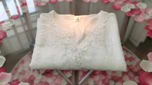 White Lace Trim Long Sleeve Blouse