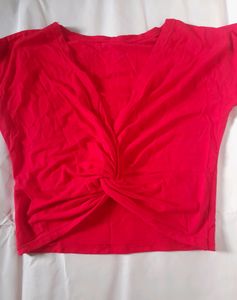 Red Cropped Twist Tied Top Xs Girl Fitted Crop Tee