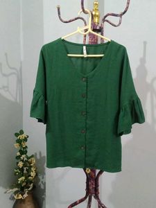 V Neck Dark Green Top