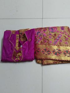 Pink & Gold pattu pavadai set..