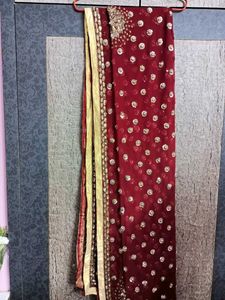 Stitched Designer Maroon &amp; Gold Sequins Suit Set