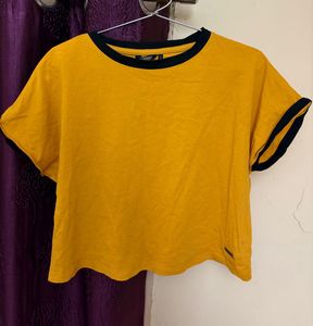 mustard Yellow round neck cropped T-Shirt
