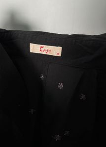 Black Embroidered Button-Down Shirt