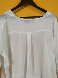 White Sheer Lace Trim Blouse