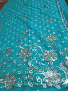Aqua Blue Embroidered Saree