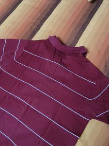Spunk Men Red Striped Cotton Polo Tshirt