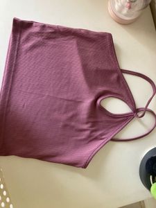 Mauve Ribbed Halter Tank Top