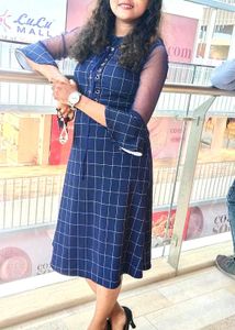 Blue Grid Midi Dress