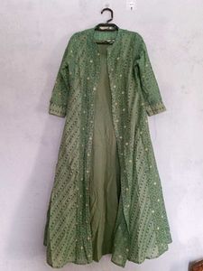 olive Green Printed Kurta Suit Set