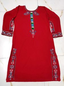 Red Kurta Sat Without Dupatta