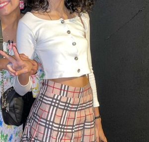 White Ribbed Crop Top with Buttons