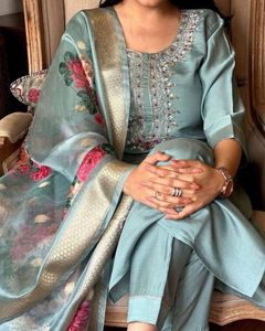 Elegant Rayon Slub Embroidered Kurta Set