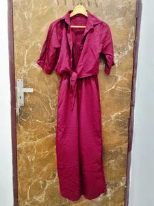 Burgundy Smocked Jumpsuit