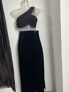 Black Velvet Side Slit Skirt