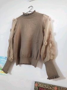 Woolen High Neck With Bishop Sleeves