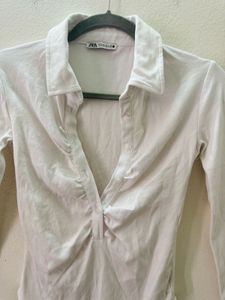 Zara White Fitted Collar Top