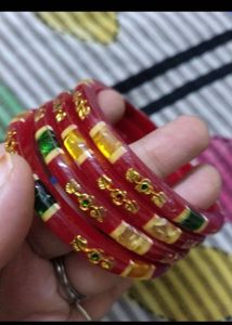 Beautiful Gold Bangles And Daily Wear Red Bangle