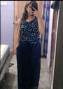Patterned Navy Jumpsuit