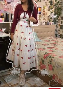 Cherry Print White Sundress  Skirt