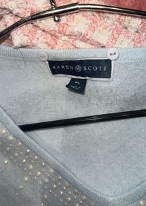 Blue Sweater With Pearl Design On Neck