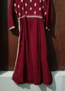 Embroidered Maroon Kurti Combo Two Piece Dress