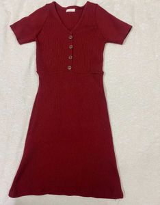 Burgundy Ribbed Mini Dress