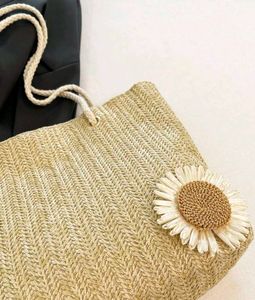 Woven Tote Bag with Sunflower