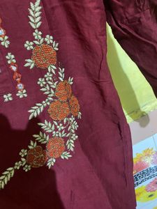 Wedding Wear Maroon Kurti Dupatta Set