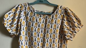 White Printed Short Dress (Side Tie-Up)