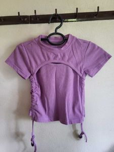 Purple Cutout Ribbed Tee