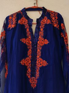Royal Blue Evening Gown With Thread Work
