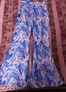Blue Marble Print Flared Pants