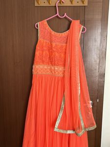 Set Of 3-Ethenic Anarkali Padded Gown,Dupatta,pant