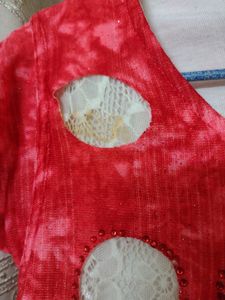 Red Dotted High Low Top