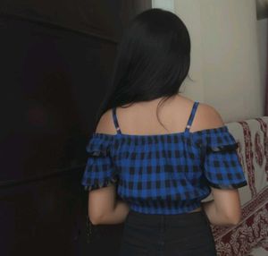 Blue Plaid Ruffle Crop Top