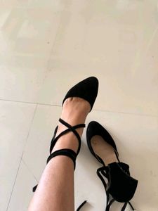 Black Ankle Wrap Flats