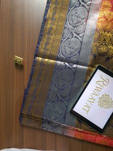 Red And Royal Blue Chanderi Silk Saree