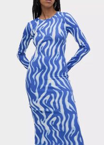 Blue Zebra Print Long Sleeve Dress