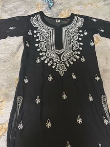 Elegant Black Chikankari Kurti with White Embroide