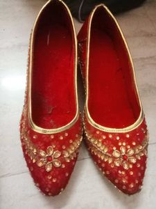 Red Embroidered Flats