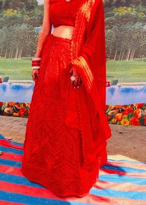Red Embroidered Lehenga Choli Set