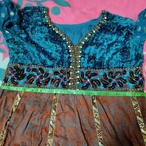 Partywear Velvet anarkali  dress with chudidar and dhuapatta