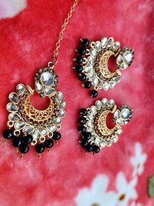 Alloy Golden-black Earrings &amp; Mangtika Set