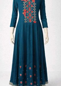 Embroidered Teal Maxi Dress