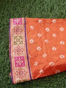 Bright Orange Rich Silk Bandhani Kurta