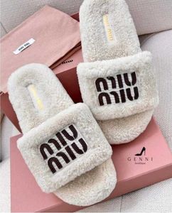 Furry Off-white Slides For Women