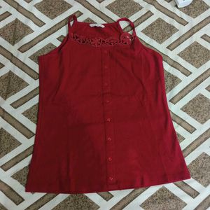 Red Lace Trim Tank Top