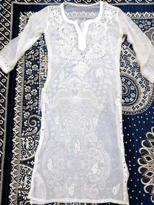 White Colour Georgette Real Minar Work Kurta