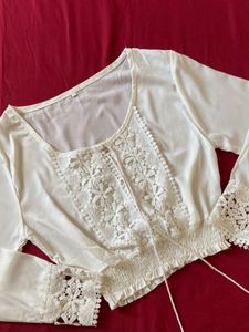 White Self Design Top