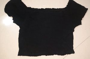 Black Ruched Off Shoulder Top